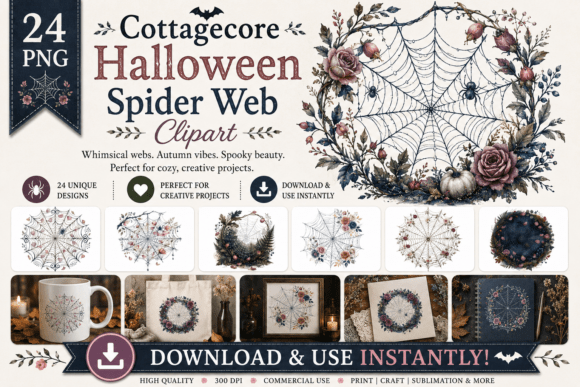 Download Cottagecore Halloween Spider Web Clipart - Spider web Collection