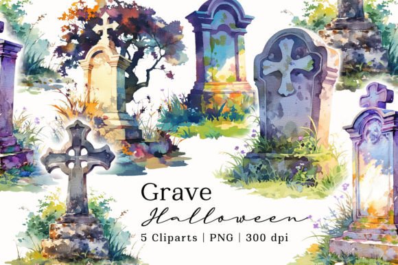 Download Halloween Grave Stone Watercolor Clipart - Grave Collection
